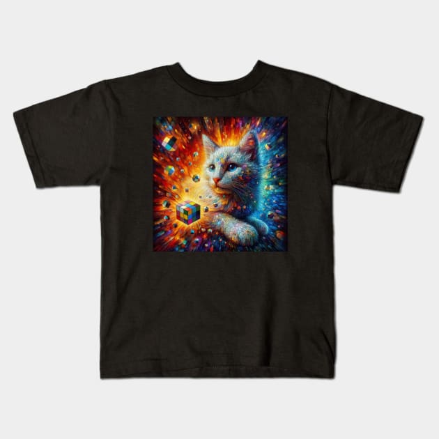 Cat and a rubix cube Kids T-Shirt by  El-Aal